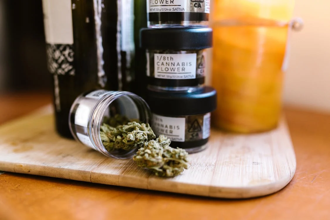 cannabis buds in a glass ja